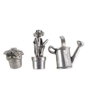 Set 3 Jim Clift Pewter Garden Lapel Tack Pins, Vintage 90s, Watering Can Flowers